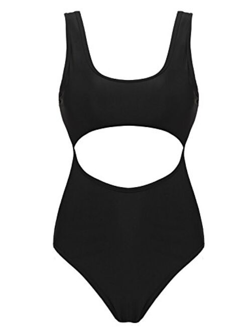 Qearal Women Cut Out Monokini Tribal Print High Waist Padded One Piece Swimsuit Tummy Control Swimwear