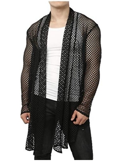 JOGAL Men's Mesh Fishnet Cardigan Fitted Muscle Top