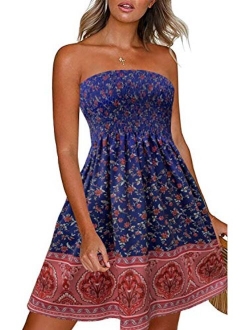 CHICGAL Women's Beach Dresses Summer Cover Up Boho Strapless Floral Print Sundress