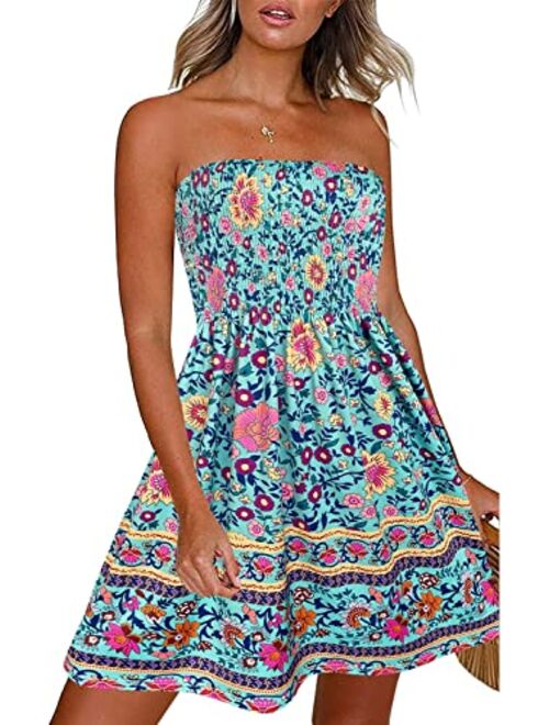 CHICGAL Women's Beach Dresses Summer Cover Up Boho Strapless Floral Print Sundress