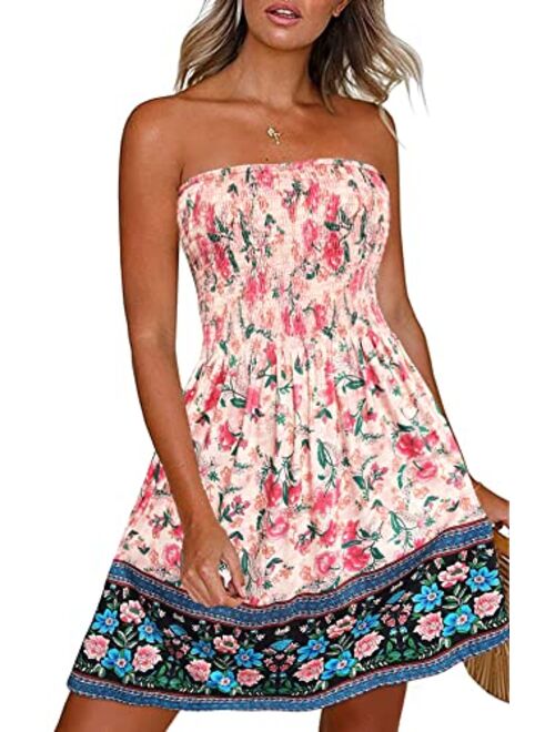 CHICGAL Women's Beach Dresses Summer Cover Up Boho Strapless Floral Print Sundress