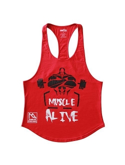 Muscle Alive Mens Bodybuilding Stringer Tank Tops Cotton Racerback Arch Hem