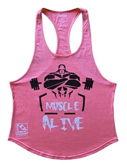 Muscle Alive Mens Bodybuilding Stringer Tank Tops Cotton Racerback Arch Hem