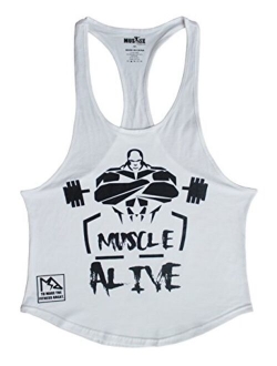 Muscle Alive Mens Bodybuilding Stringer Tank Tops Cotton Racerback Arch Hem