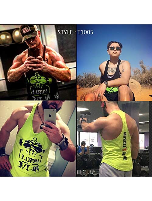 Muscle Alive Mens Bodybuilding Stringer Tank Tops Cotton Racerback Arch Hem