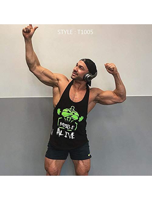 Muscle Alive Mens Bodybuilding Stringer Tank Tops Cotton Racerback Arch Hem