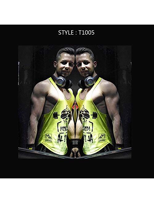 Muscle Alive Mens Bodybuilding Stringer Tank Tops Cotton Racerback Arch Hem