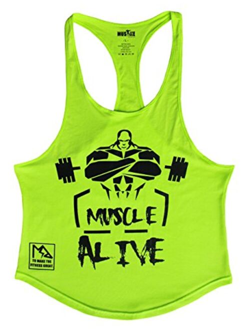 Muscle Alive Mens Bodybuilding Stringer Tank Tops Cotton Racerback Arch Hem