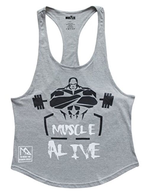 Muscle Alive Mens Bodybuilding Stringer Tank Tops Cotton Racerback Arch Hem