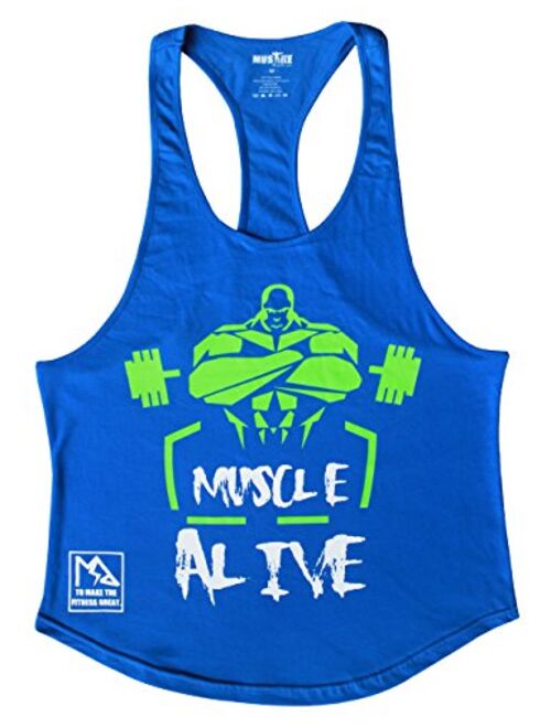 Muscle Alive Mens Bodybuilding Stringer Tank Tops Cotton Racerback Arch Hem