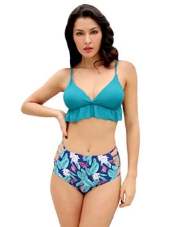 Women's Ruffles Flounce Cute Bikini Two Piece Swimsuit Bathing Suits