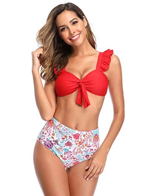 SHEKINI Women's Ruffles Flounce Cute Bikini Two Piece Swimsuit Bathing Suits