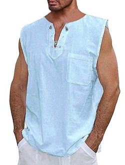 Mens Sleeveless Shirts Summer Beach Tank Tops V Neck Shirts Country Boy T Shirts Lace Up Vest