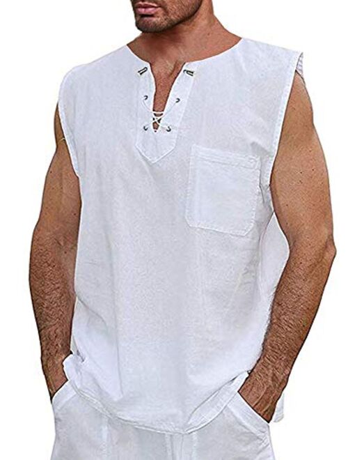 Mens Sleeveless Shirts Summer Beach Tank Tops V Neck Shirts Country Boy T Shirts Lace Up Vest