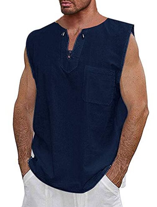 Mens Sleeveless Shirts Summer Beach Tank Tops V Neck Shirts Country Boy T Shirts Lace Up Vest