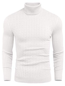 nine bull Mens Slim Fit Turtleneck Sweater Cable Knit Thermal Pullover Sweater