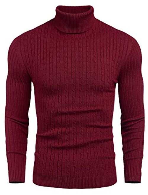 nine bull Mens Slim Fit Turtleneck Sweater Cable Knit Thermal Pullover Sweater