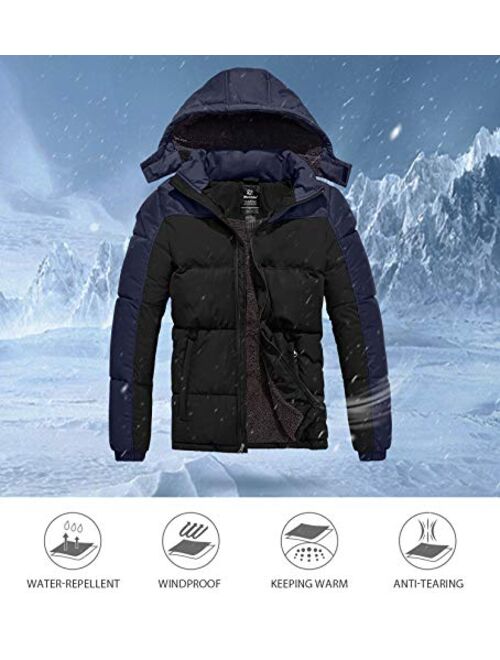 Wantdo Men's Warm Puffer Jacket Thicken Padded Winter Coat with Detachable Hood