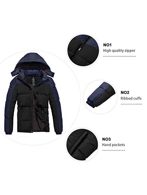 Wantdo Men's Warm Puffer Jacket Thicken Padded Winter Coat with Detachable Hood