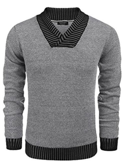 Mens Casual Knit Sweater Comfortable Soft Long Sleeve V-Neck Pullover