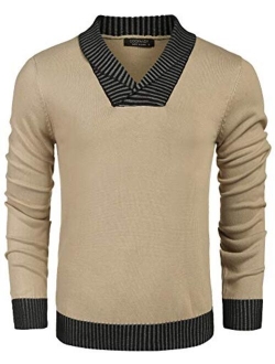 Mens Casual Knit Sweater Comfortable Soft Long Sleeve V-Neck Pullover