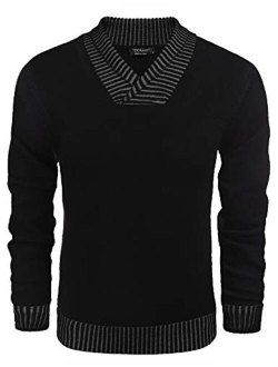 Mens Casual Knit Sweater Comfortable Soft Long Sleeve V-Neck Pullover