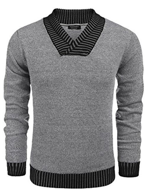 COOFANDY Mens Casual Knit Sweater Comfortable Soft Long Sleeve V-Neck Pullover