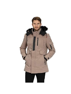 WEEN CHARM Men's Warm Parka Jacket Anorak Winter Coat with Detachable Hood Faux-Fur Trim