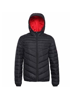 Rokka&Rolla Men's Lightweight Water-Resistant Hooded Puffer Jacket