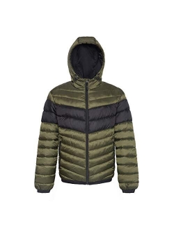 Rokka&Rolla Men's Lightweight Water-Resistant Hooded Puffer Jacket