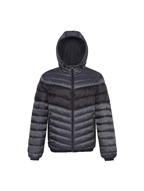 Rokka&Rolla Men's Lightweight Water-Resistant Hooded Puffer Jacket