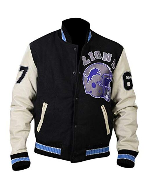 Mens Detroit Beverly Hills Axel Lions Letterman Varsity Leather Jacket