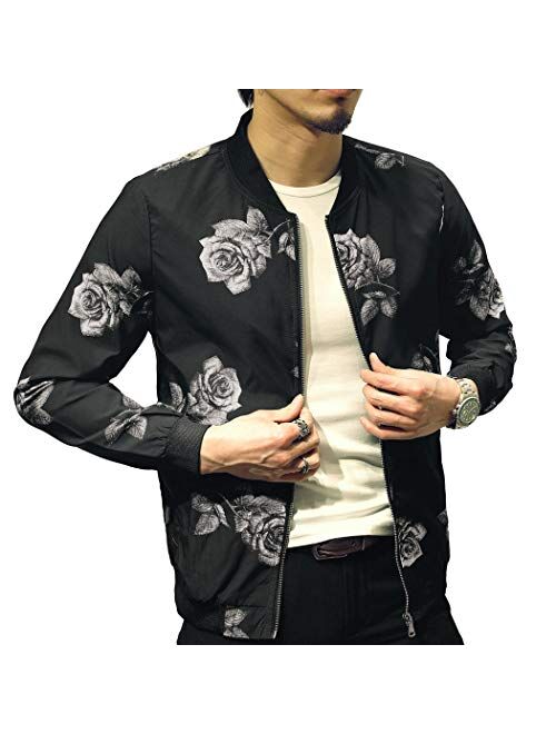 SCOFEEL Men's Embroidered Jacket Zip Up Flight Bomber Coat