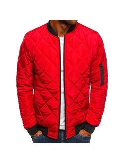 Mens Flight Bomber Jacket Diamond Quilted Varsity Jackets Winter Warm Padded Coats Outwear