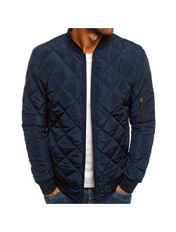 Mens Flight Bomber Jacket Diamond Quilted Varsity Jackets Winter Warm Padded Coats Outwear