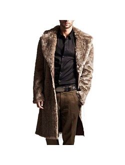 Kemilove Men Faux Fur Coat Long Overcoat Outerwear Winter Stylish Jacket