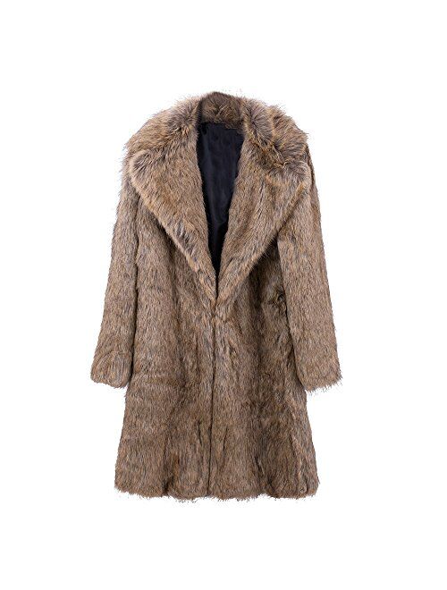 Kemilove Men Faux Fur Coat Long Overcoat Outerwear Winter Stylish Jacket