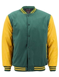 New Men's Premium Classic Snap Button Vintage Baseball Letterman Varsity Jacket