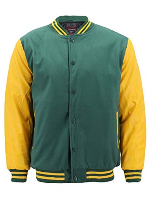 New Men's Premium Classic Snap Button Vintage Baseball Letterman Varsity Jacket