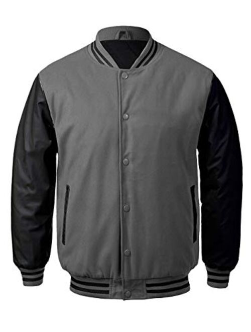 New Men's Premium Classic Snap Button Vintage Baseball Letterman Varsity Jacket