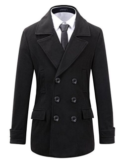 Beninos Mens Wool Slim Fit Double Breasted Half Trench Coat