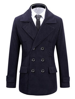 Beninos Mens Wool Slim Fit Double Breasted Half Trench Coat