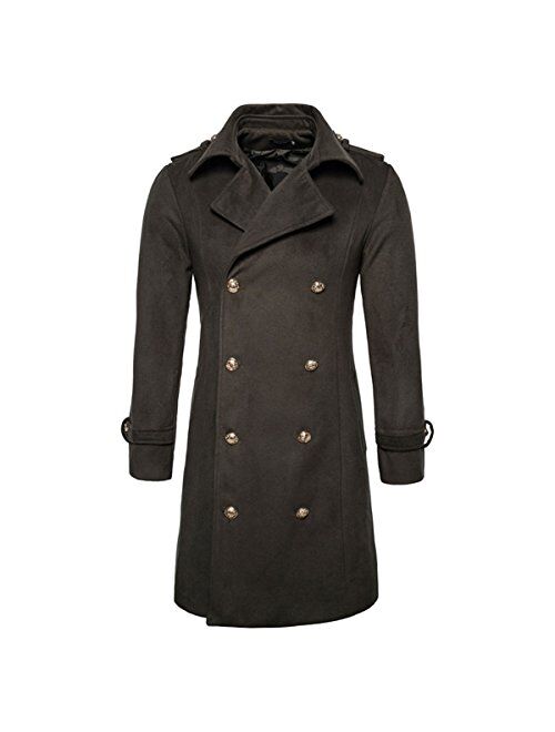 YUNCLOS Men's Trench Coat Long Wool Blend Slim Fit Jacket Winter Double Breasted Overcoat