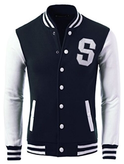 uxcell Men's Button Front Baseball School Lettermans Varsity Bomber Jacket