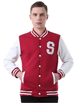 uxcell Men's Button Front Baseball School Lettermans Varsity Bomber Jacket