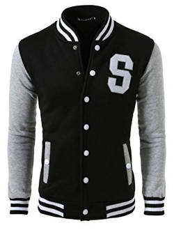 uxcell Men's Button Front Baseball School Lettermans Varsity Bomber Jacket