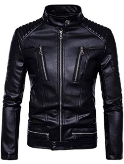 Zeious Men Faux Pu Jackets Casual Full-Zip Thicken Regular Fit Motorcycle Coats