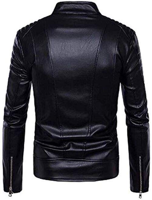 Zeious Men Faux Pu Jackets Casual Full-Zip Thicken Regular Fit Motorcycle Coats