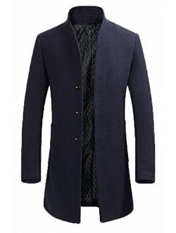 FASHINTY Men's Classical France Style Stand Collar Wool Jacket #00001W