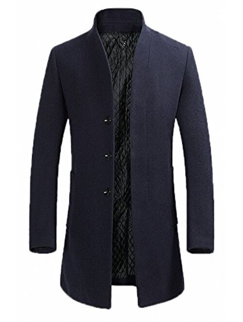 FASHINTY Men's Classical France Style Stand Collar Wool Jacket #00001W